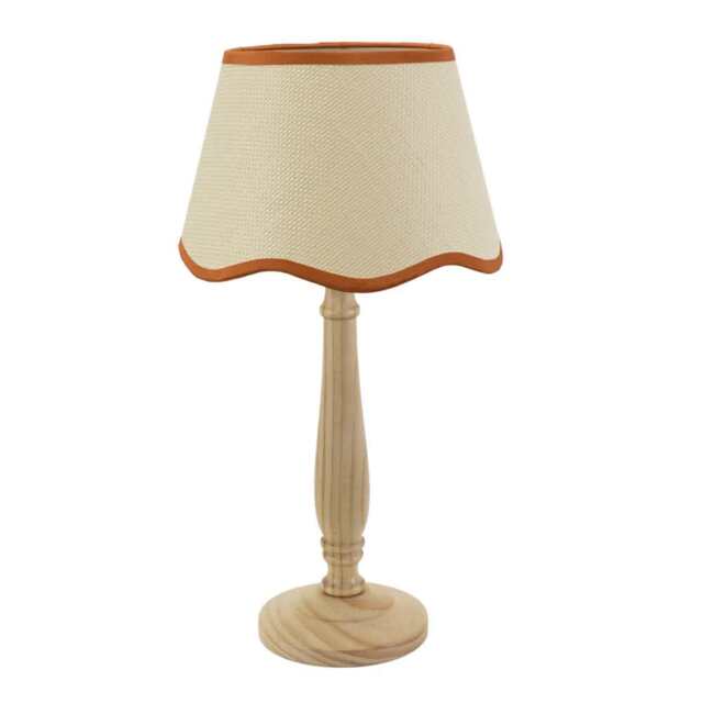 ValueLights Victoria Light Wood Table Lamp Scallop Rust Trim Shade
