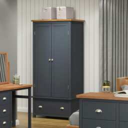 Dunkeld Two Door Wardrobe with Midnight Blue and Antique Oak Effect Finish - Drawer and Hanging Storage Blue Blue One Size 1