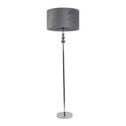 ValueLights Marissa Grey Velvet Shade with Chrome Stacked Ball Floor Lamp Grey