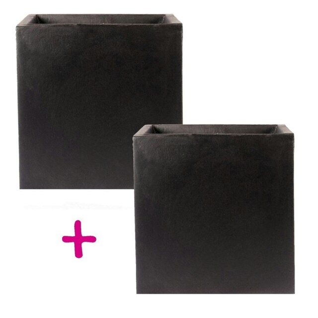 Set of Two Lite Square Box Black Light Concrete Planters L30 W30 H30 cm, 27 liters + L30 W30 H30 cm, 27 liters