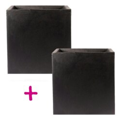 Set of Two Lite Square Box Black Light Concrete Planters L30 W30 H30 cm, 27 liters + L30 W30 H30 cm, 27 liters