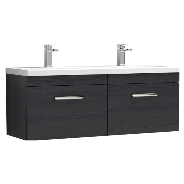Balterley Millwich Contemporary 2 Drawer Wall Hung Vanity Unit with Basin, Charcoal Black, 1200mm