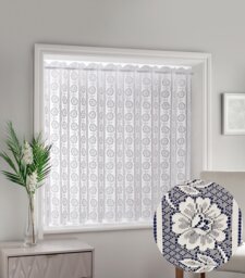 "White Floral Textured Voile Louvre Vertical Pleated Window Blind Panel - 72"" x 54"""