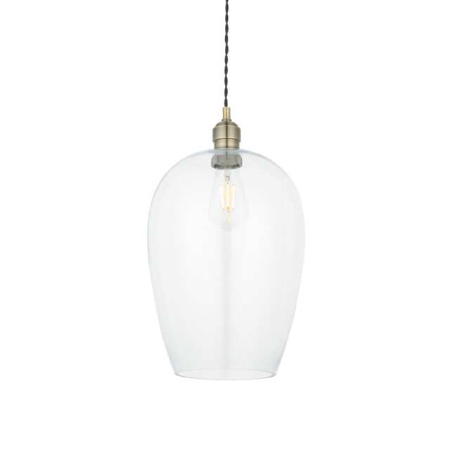 Livorno Single Pendant Ceiling Lamp, Antique Brass Plate, Glass