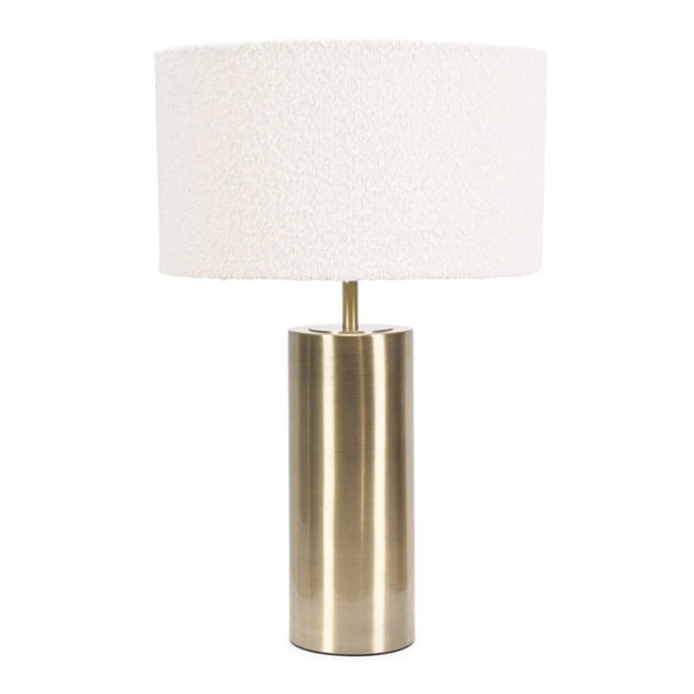 ValueLights Lexy Antique Brass Dimmable Table Lamp Cream Boucle Shade and Bulb Cream