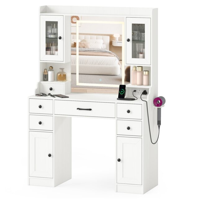 COSTWAY Vanity Desk with Mirror and Lights