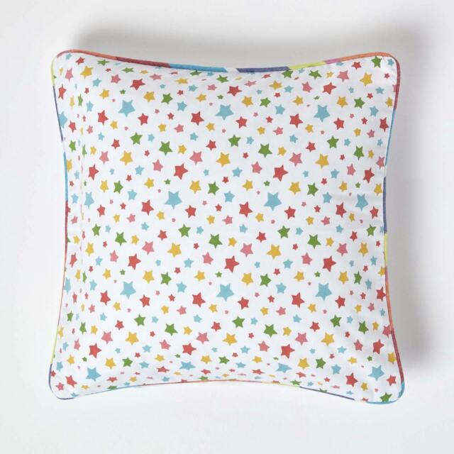 Homescapes Cotton Multi Colour Stars Cushion Cover - 45 x 45 cm Multi Multi colour 45 x 45 cm