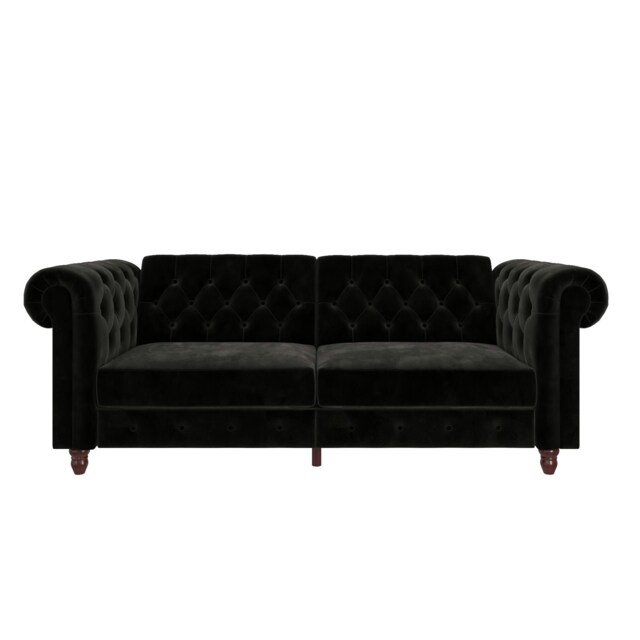 Felix chesterfield sofa bed in velvet black Black BLACK Two Seater