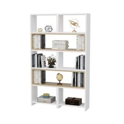 Decorotika Poyraz 5-tier Expandable Design Bookcase - H 150 cm x W 165 cm x D 22 cm Multi White and Oak 1