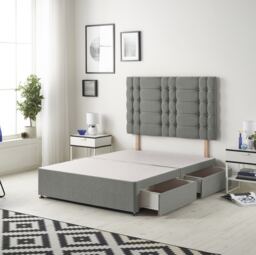 Astoria Divan Bed Base with 2 Drawers & 30 Inch Diamante Headboard in Linen Fabric Silver Silver Double