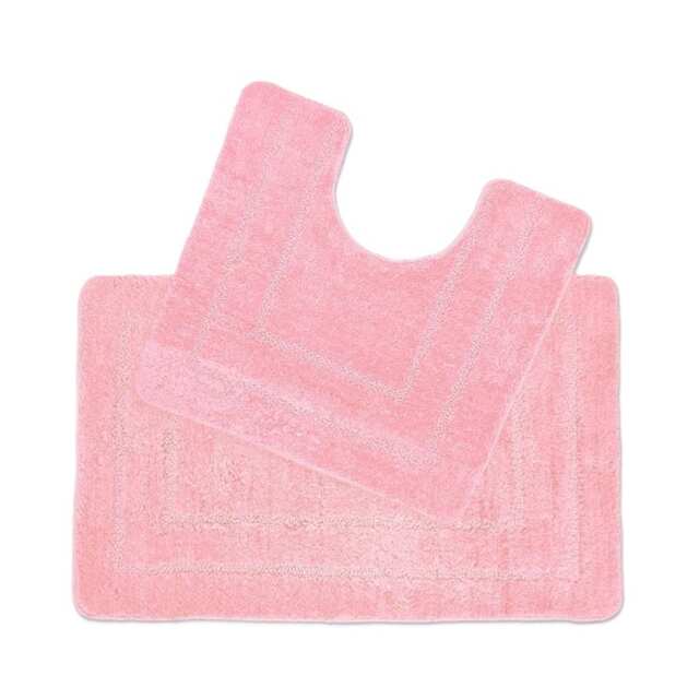 Lisa Two Piece Non Slip Bath & Toilet Mat Set Pink