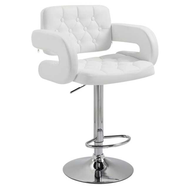 HOMCOM Swivel Bar Stool with Extra Large Seat, PU Leather Upholstered Adjustable Barstool with Back, Arm and Footrest, Breakfast Bar Chair for Bistro, Kitchen, White