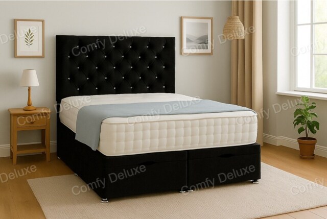 Ottoman Foot Lift Black Naples 6ft Superking Divan Bed With Mattress & Headboard