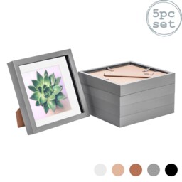 "Nicola Spring 8 x 8"" Photo Frames - Grey/White Mount - 3D Picture Frame Box Portrait Display Case (22.5 x 22.5cm) Set of 5"
