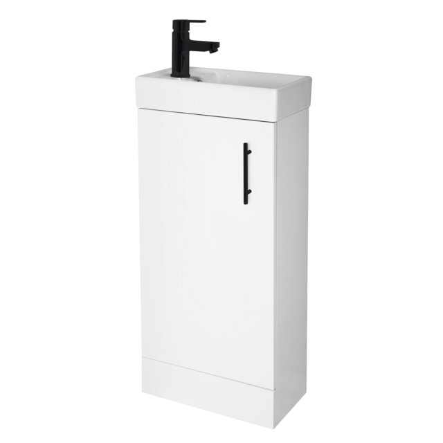Balterley Wall Hung Vanity Basin 400mm Gloss White & Matt Black Handle