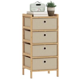 HOMCOM Chest of Drawers, 4 Drawers Dresser with Bamboo Frame Cream Cream White Not provided