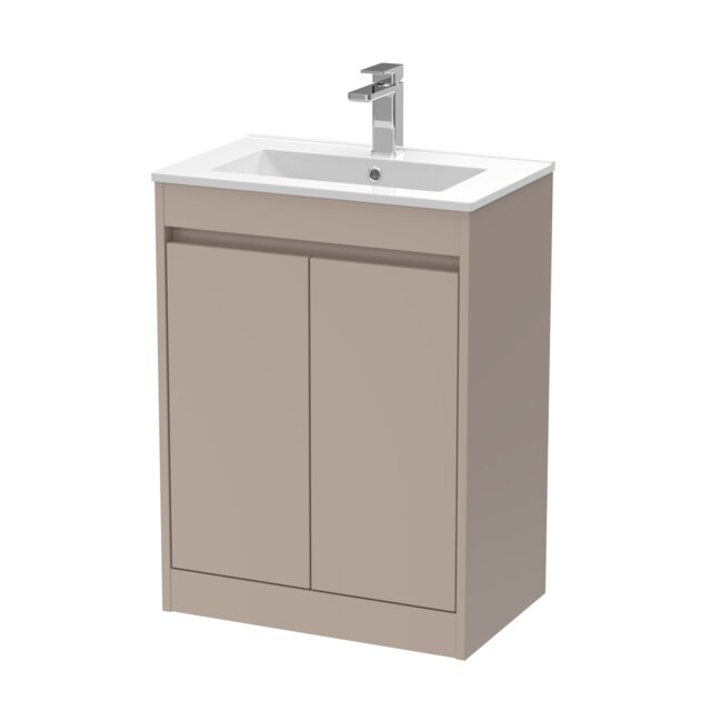 Balterley Chartley Contemporary Floor Standing 2 Door Vanity Basin Unit, Minimalist Basin, 600mm, Taupe
