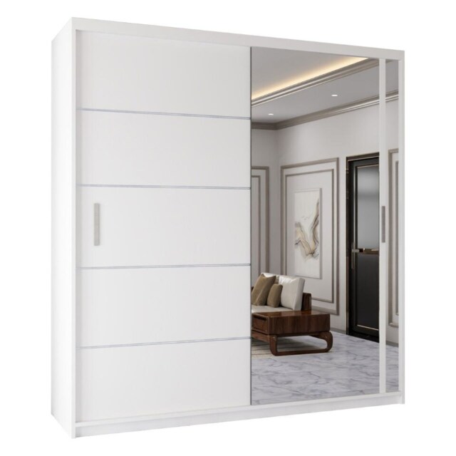 Sliding Wardrobes 4u Modern Sliding Door Wardrobe with Full Mirror 120cm, 150cm, 180cm and 203cm White White150cm