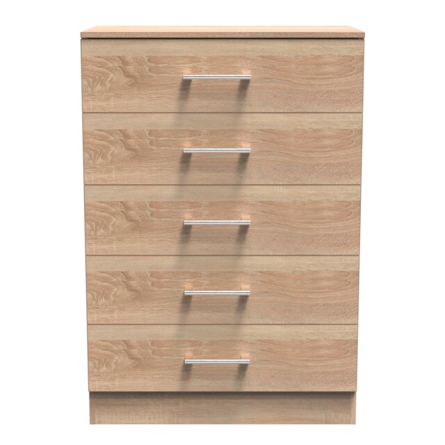Cornwall 5 Drawer Chest of Drawers in Bardolino Oak (Ready Assembled) Brown Bardolino Oak