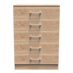 Cornwall 5 Drawer Chest of Drawers in Bardolino Oak (Ready Assembled) Brown Bardolino Oak