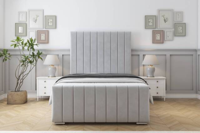 "Sloomy California Silver Plush Bed Frame With Mattress With 50"" Upholstered Headboard 5' King"