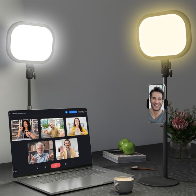 HOMCOM Selfie Light for Video Conference Lighting, Dimmable Desk Lamp with Stand Phone Holder, 5 Colour Modes & 10 Brightness Levels, Memory Function for Home Office, Recording, Video Calls, Black Black
