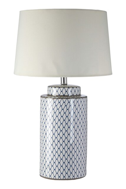 Interiors by Premier Ceramic Table Lamp With Cream Shade, Tapered Textured Base Table Light, Elegant Cylindrical Ceramic Lamp