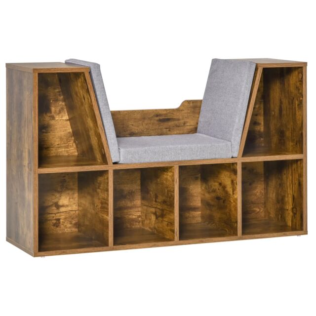 Modern Bookcase Storage Cabinet With Reading Seat Rustic Brown