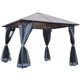 Outsunny 3 x 3(m) Polycarbonate Hardtop Gazebo with Aluminium Frame and Curtains Grey