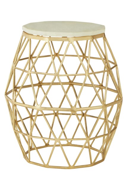 Elegant Aluminium And Stone Side Table, Geometric Design Small Side Table, Aluminium And Marble Side Table Gold