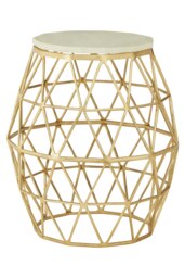 Elegant Aluminium And Stone Side Table, Geometric Design Small Side Table, Aluminium And Marble Side Table Gold