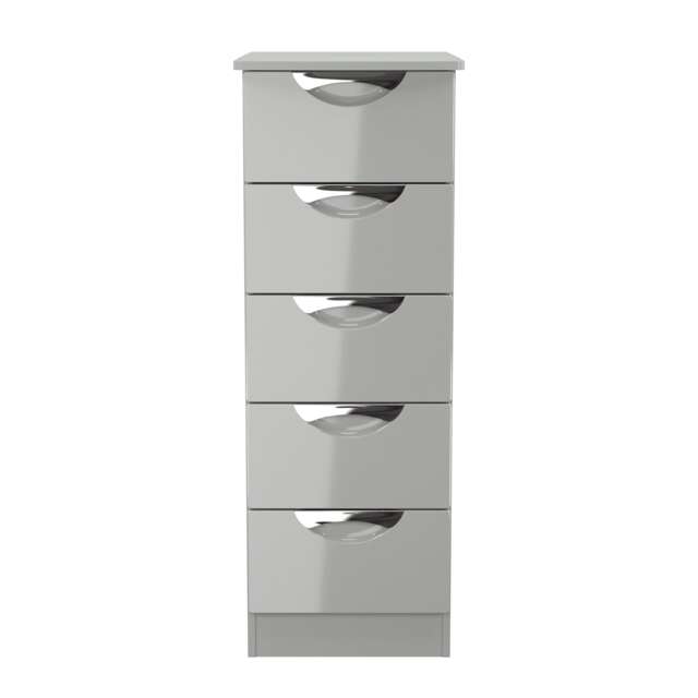 Holborn 5 Drawer Tall Bedside Cabinet in Grey Gloss & Dusk Grey (Ready Assembled) Grey Grey Gloss & Dusk Grey