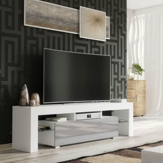 TV Unit Cabinet Stand 160cm White Grey High Gloss Storage Entertainment Centre Modern Living Room