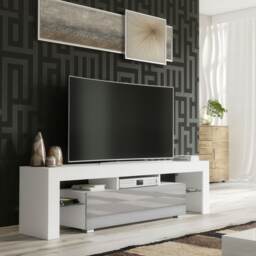 TV Unit Cabinet Stand 160cm White Grey High Gloss Storage Entertainment Centre Modern Living Room