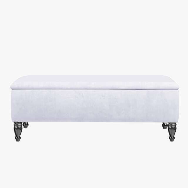 Lisbon Plain 150cm Ottoman Storage Bench - Plush Velvet Shoe Bench - White Upholstery Footstool with Storage