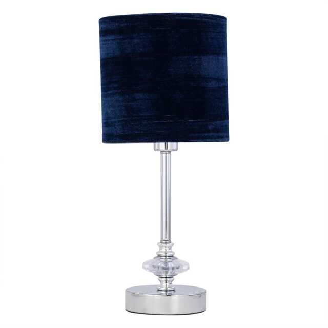 Chrome Jewelled Table Lamp with Navy Blue Crushed Velvet Shade Chrome Blue Medium 1
