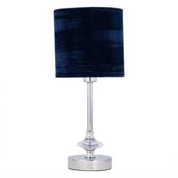 Chrome Jewelled Table Lamp with Navy Blue Crushed Velvet Shade Chrome Blue Medium 1