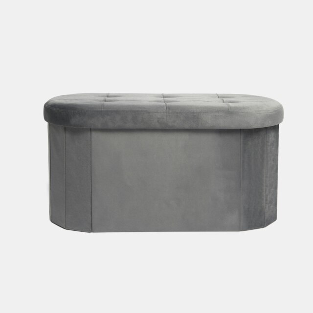 OHS Matte Velvet Soft Long Foldable Foot Stool Seat Lozenge Storage Organiser Ottoman Grey Charcoal