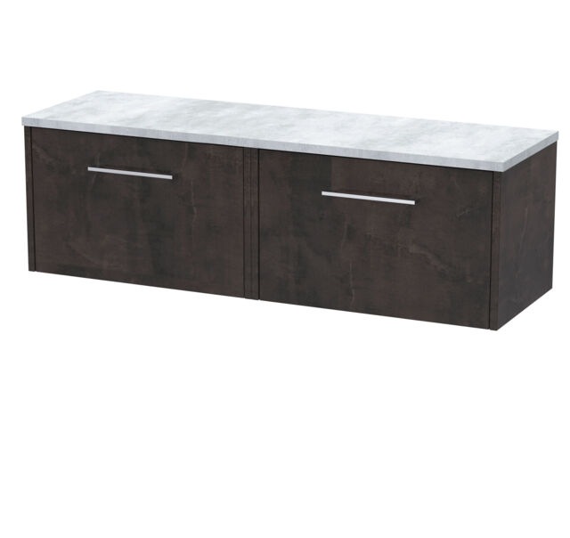 Balterley Winshill Contemporary 2 Drawer Wall Hung Vanity Unit with Laminate Worktop, Woodgrain Dark Grey, 1200mm