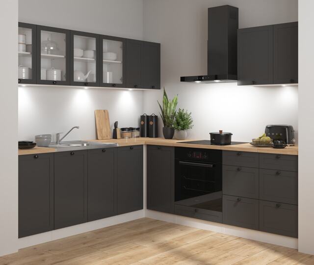 Kitchen Wall Unit Cabinet 600mm Cupboard Shaker Dark Grey Modern 2 Door Storage Junona