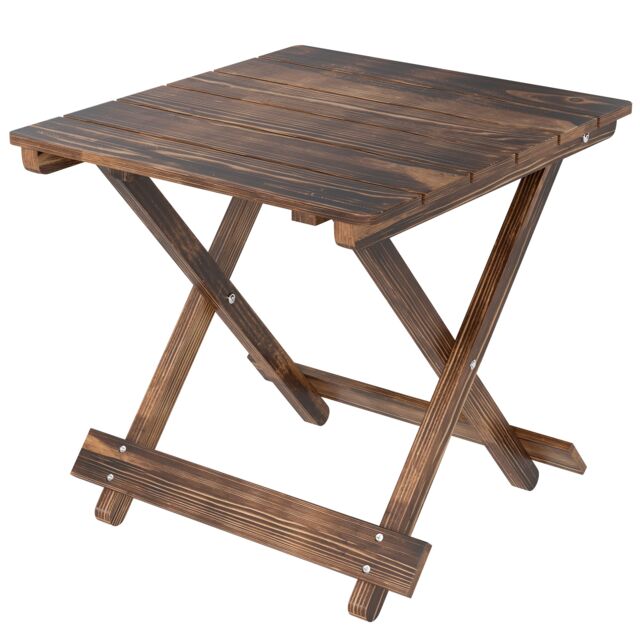 Outsunny Wooden Folding Garden Table, Folding Side Table Brown Carbonised finish 43 x 40 x 40 cm