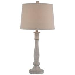 Stella Table Lamp with Linen Shade - Resin - L36 x W36 x H74 cm - White