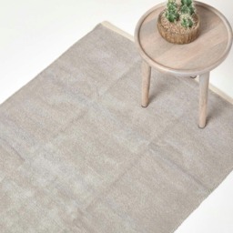 Homescapes Light Grey Cotton Plain Chenille Rug with Natural Trim - 60 x 100 cm Grey Light Grey