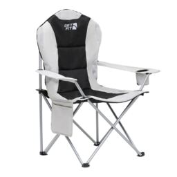 Get Fit Premium Folding Camping Chair - Thick Padded With Magazine Pocket, Cup Holder & Carry Bag - Lightweight 3Kg - Capacity 130Kg - Single Grey 1