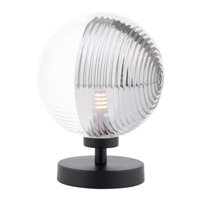 Esben Touch Table Lamp Matt Black With Smoked/Clear Ribbed Glass