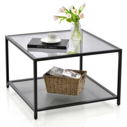 COSTWAY Modern Glass Top Coffee Table Home Square Center Table Grey