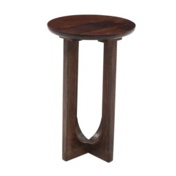 Monco Natural Mango Wood Round Inverted Legs Side Table - Dark Brown