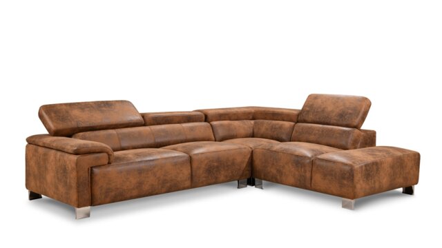 Faux Leather Brown Suede Right Hand Facing Corner Sofa LIVORNO
