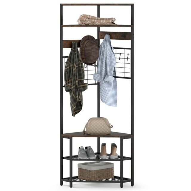 COSTWAY Corner Hall Tree Hallway 5-Tier Coat Rack Brown One Size