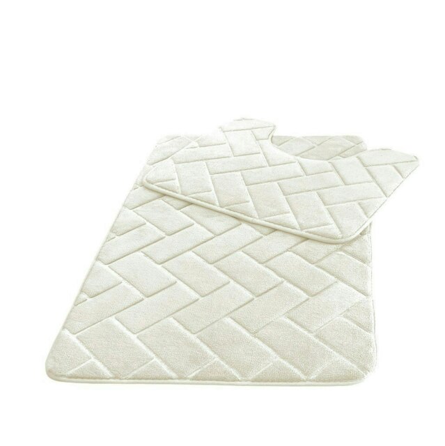 Memory Foam BLOCKS Bath Mat Set Cream
